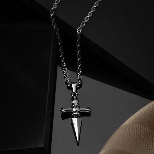Gothic Faith Pendant Necklace - Bold Cross, Minimal Look, Tarnish-Resistant Stainless Steel, Spiritual Men's Jewelry, Stainless Steel Keeps Its Shine Daily, Unisex Punk Streetwear Accessory
