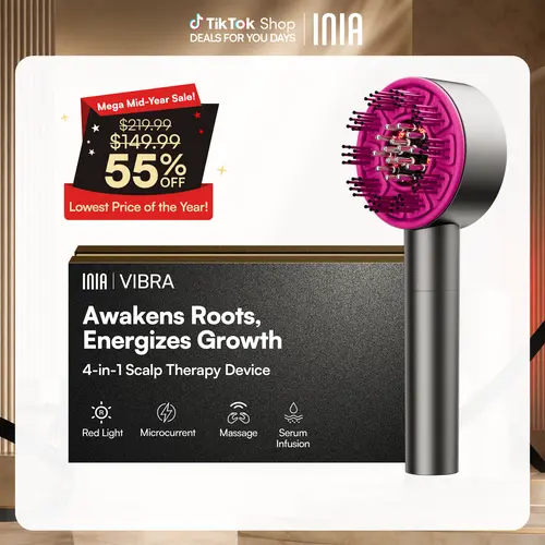 INIA VIBRA 4-in-1 Scalp Therapy Device, Red Light, Microcurrent, Massage, Serum Infusion, Scalp Massager Beauty Device, Waterproof & Wet/Dry Use, Perfect Holiday Gift，Summer Beauty Gift Ideas,sohochic