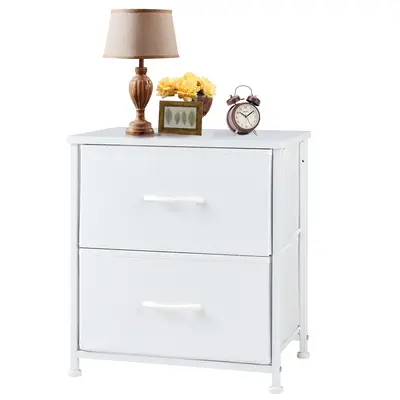Sweetcrispy Nightstand with 2 Fabric Drawers, Adjustable Height Legs, Bedside Table Storage Cabinet for Bedroom and Small Spaces