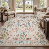 MontVoo Floral Pattern Decorative Rug Mat, Washable Bohemian Area Rug, Vintage Cottage Style, Non-Slip TPR Backing, Soft & Easy-to-Vacuum for Living Room and Bedroom summerwins,back to school,dorm essentials,home decor,home essentials,sohochic