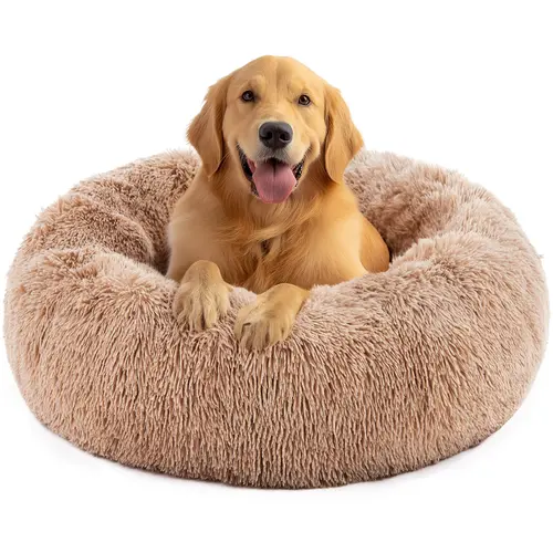 【Deal】Sweetcrispy Official Calming Donut Circle Pet Bed for Cats, Machine-Washable Dryer-Safe Cozy Nest with Plush Waterproof Faux Fur Lining, Cushioned Foam Hug for Curlup or Stretch
