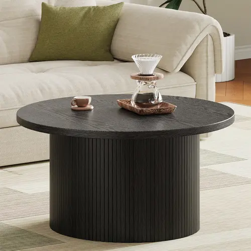 【SohoChic】ONBRILL 31.5" Gorgeous Fluted Coffee Table, Round Mid Century Coffee Tables for Living Room, Cute Modern Wood Coffee Table, Drum Accent Small Center Table, Bedroom Furniture, Christmas Gift