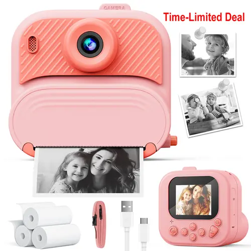 Portable Instant Print Kids Camera, 48MP 1080P HD Digital Camera with 2.4-Inch Screen & Printer Paper, Toy Birthday Gift for 3-12 Year Old Girls,sohochic