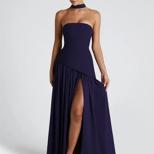 Women's Plain Split Thigh Body Con Tube Dress with Scarf, Elegant Strapless Dress for Party Club Beach Vacation, Ladies Clothes for All Seasons, Bodycon Party Dress