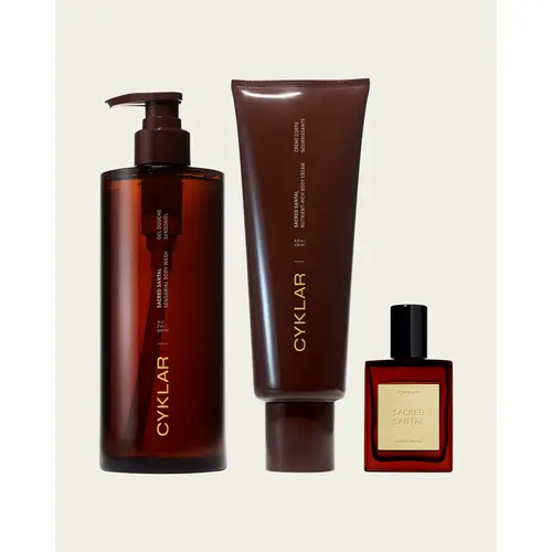 Sacred Santal Body Care Essentials Set - Sensorial Body Wash, Nutrient-Ruch Body Cream & Perfume Oil