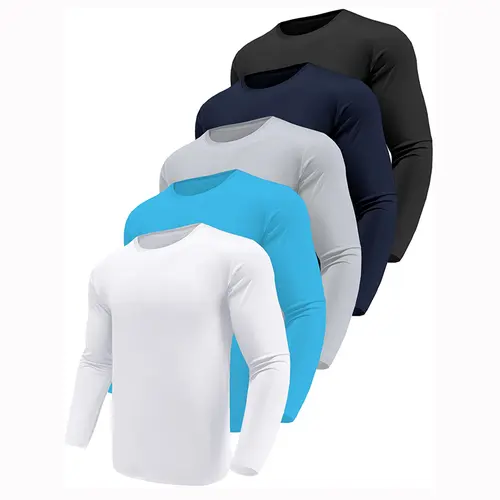 Men's 5-Piece Long Sleeve Moisture Wicking Quick Dry Polyester Sports Tops, Men's Clothing for Running & Gym Outfits, Cold Wash Only, Do Not Dry Clean, Activewear, Sportswear