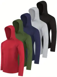 Men's 5-Pack Sun Protection Hoodie - Dry Fit Athletic, Breathable Hoodies, UV Protection, Fitted, Floral, Lightweight Long Sleeve Unisex Rash Guard, Athleisure Breathable Clothes, Athletic Clothing, Sporty Sports Tops for Running, Gym Workouts
