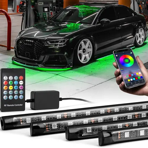 DIBMS 4 PCS Universal Underglow LED Lights Kit for Car with APP & Remote Control, RGB Multicolor Modes, Music Sync, Waterproof Light Bar, Exterior Neon Accent Underbody LED Lighting Kit singing  lights  cars underglow  neon  tubes