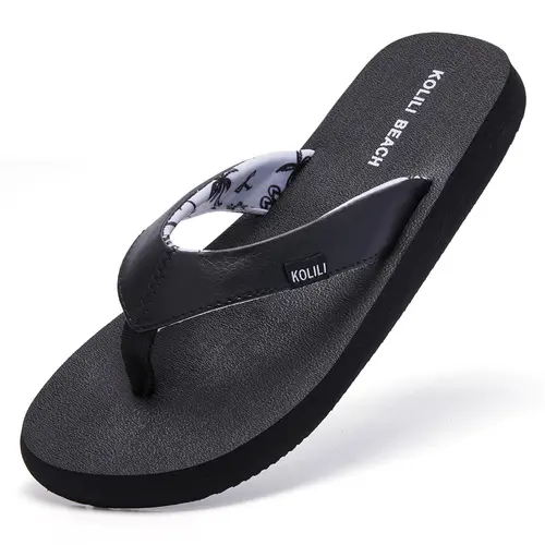 KOLILI Women's Flip Flop Sandals Cushioned Thong Sandals for Beach & Summer Comfortable Slippers Walking Shoes Home Shoes Fashionable Classic Versatile Black tiktokshopbacktoschool