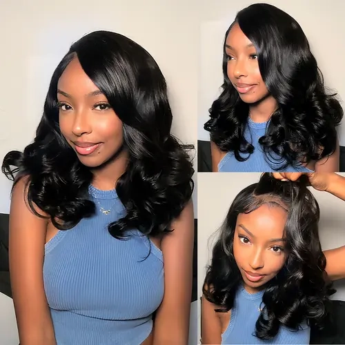 Celie Hair C Part Layered Cut Glueless Wig 250% Density Pre Cut Lace Body Wave Human Hair Closure Wigs Pre Bleached Pre Plucked Adjustable Drawstring