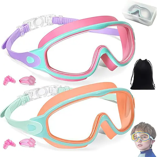 MARISUN 2 Pack Kids Swim Goggles for 3-15+ UV Protection Anti-Fog High Definition Waterproof Adjustable Goggles for Boys and Girls - Safety anti-uv swimming goggles swim glass anti-fog with Earplugs & Nose Clip,for Lake,Beach, Summer Party tiktokshopbackt
