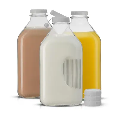 JoyJolt Glass Milk Bottle with Lid & Pourer - 6 4 oz - Set of