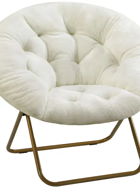 Sweetcrispy Faux Fur Saucer Chair - Collapsible Padded Lounge Accent Chair, Soft Thick Padded Seat, Metal Frame, Modern Style, Living Room Bedroom Apartment Furniture, Collapsible Padded Chairs