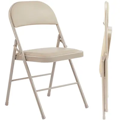 Sweetcrispy Collapsible Padded Chair - Sturdy Metal Fold Up Seat, PU Leather Chair with Soft Seat and Backrest That Eases Long Sits, Moves From Office to Patio With Ease, for Home Use, Collapsible Padded Chairs