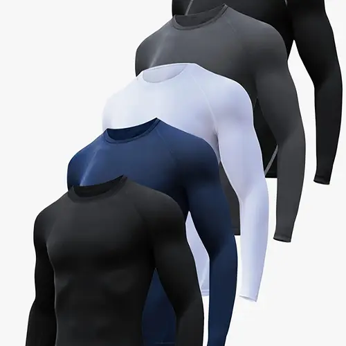 5 Pack  Mens Compression Shirt Workout Guard Long  Sleeve Undershirts for Athletic Gym summerwins