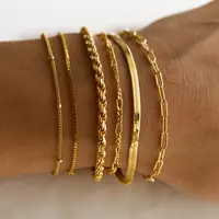 Tewiky 14K Gold Plated Copper Bracelets for Women Waterproof, Jewelry Sets for Women Trendy Thin Dainty Stackable Cuban Link Paperclip Chain Bracelet Pack Fashion Accessories Gifts for Womens For Mother's Day gifts