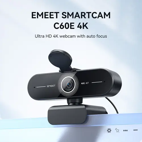 EMEET C60E 4K Ultra HD USB Computer Webcam - Auto Focus, 73° FOV, 4K@30fps, 1080P@60fps, Auto Light Correction, Plug & Play, Privacy Cover for Switch2 Computers, PC Accessories, Gamer Stuff (Streaming, Working)