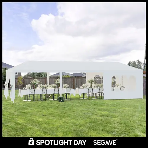 Segawe Multi-Size Rectangular Outdoor Camping Party Tent - 10x20/10x30 Taped Tents with Removable Walls, Polyethylene Shaded Canopy, Alloy Steel Frame Feels Sturdy, 47.7lbs for Weddings, Wedding, Stake, Rectangular Shape