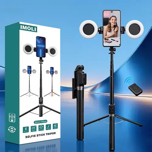 Upgrade 6 in 1 Selfie Stick With Fill Light, 67" Phone Tripod & Wireless Remote Page Turner,Bluetooth Camera Video Recording Remote,Music Control, for iPhone ,iPad ,iOS,Android
