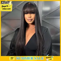 STERLY Glueless Human Hair Wig with Bangs 180% Density 2x4 lace Closure Wigs Middle Part Lace Wig Loose Body Wave Machine Made Wigs for Women Yaki Straight Front Wig Brazilian Hair Wigs HD Transparent Lace Wigs #TikTokShopBackToSchool#SohoChic