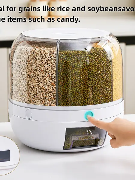 UFORU Moisture-Proof Grain Dispenser with lid, Proof & Insect-Proof, Durable Plastic,360°Rotating Design, Multi-GridGrain Storage Container Perfect for Rice, Grains, Cereals, Flour, Pet Food & Mini Candies  Kitchen Gadgets Kitchenware Home.