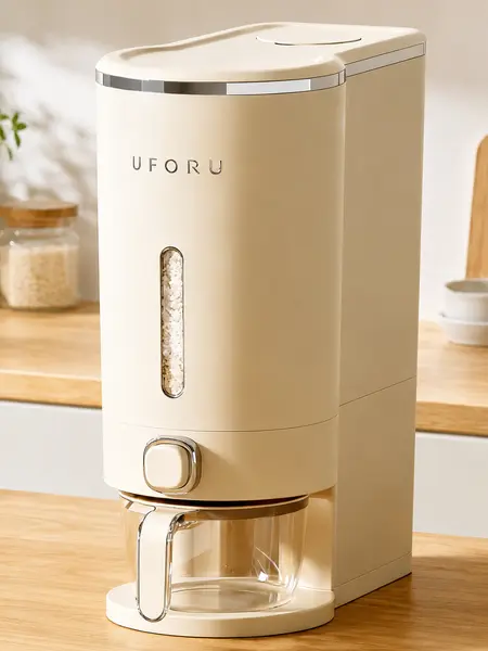 UFORU Airtight Insect-Proof Rice Dispenser with Measuring Cups - Moisture-Resistant Plastic Rice Storage Boxes for Grains, Pet Food - Suitable for Kitchen Use. Note: The measuring cups are not dishwasher safe and should be hand washed only.