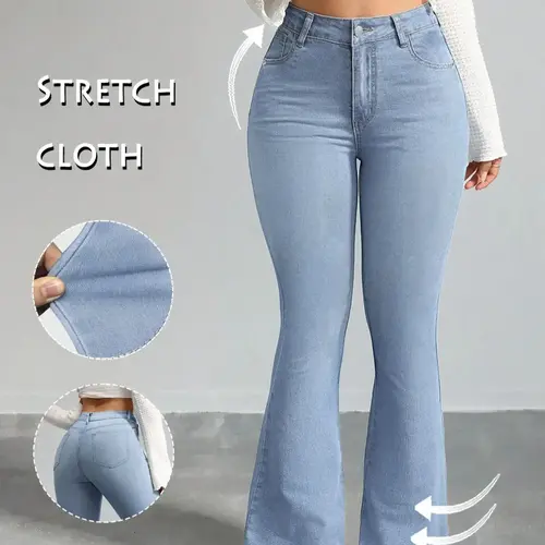 GILIPUR Y2K Women's High Waist Flare Leg Jeans,Casual Button Fly Pocket Design Bell Bottom Denim Woven,Women's Bottoms for Daily Wear,000 Jeans,Fashionable And Versatile Women's Jeans,Suitable For Spring,Summer,Autumn And Winter,T-Chic
