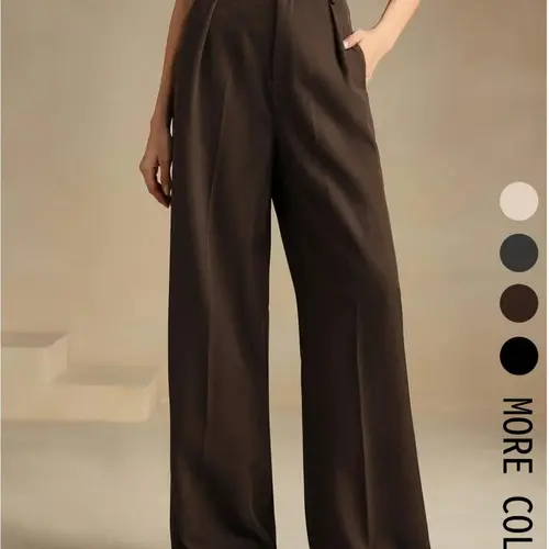 Women's Solid Color Wide Leg Pants, Elegant Fashion Casual Trousers for Work Office Business, Ladies Bottoms for All Seasons