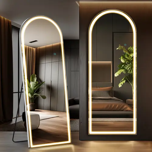 Sweetcrispy LED Dimmable 3-Color Full Length Mirror - Floor Mount, Floor/Wall/Hang, Ambient Lighting, House Decor, Bedroom Items, Home Supply Glass Decoration