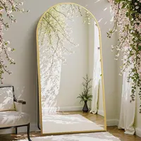 Sweetcrispy Gold Arch Full Body Freestanding Floor Mirror - Aluminum Alloy Thin Frame, Included Stand, Full Glass, Multipurpose Rectangle Mirror for Living Room Decor, Aesthetic Home Decor, with Hanging Option