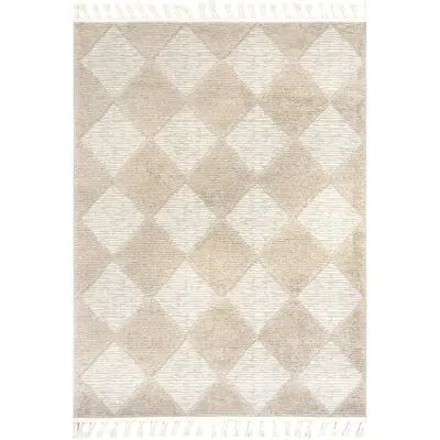 Marissa High-Low Diamond Tassel Textured Geometric Polypropylene Rectangle Area Rug - Stylish Home Accent for Living Room, Bedroom Decor Needs