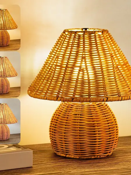 SohoChic Boho Rattan Cozy Nightstand Table Lamp - Handwoven Bamboo, 3-Color Dimming, Wood Base, USB Port, Dimmable Warm White, Neutral Balanced Light, Book Lights, Home Decor for Bedside Table | Camping Essential