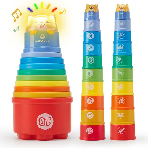 hahaland Stacking Cups Toys for Toddlers 1-3y - Toddler Toy Age 1-2 Learning Montessori Toys for 1 Year Old Boy Birthday Gift Baby Stacker Cups 12-18 Months