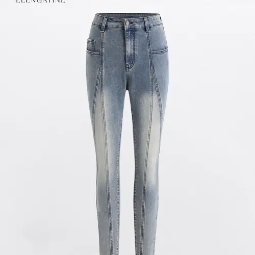 Women's Denim Skinny Jeans - Mid-Rise, Stretch Cotton, Medium Wash, Vintage, Contrast Stitch, Ankle-Length, All-Season, Women's Clothing, Slim Fit, Form-Fitting, Ankle, Streetwear & Daily Wear Bottoms,sohochic