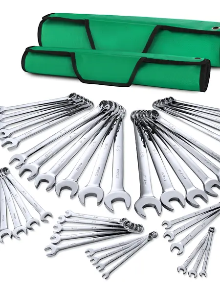 #toolupgrade SK Combination Wrench Set, SAE & Metric, SuperKrome Finish, Premium CR-V Construction, with Rolling Pouch