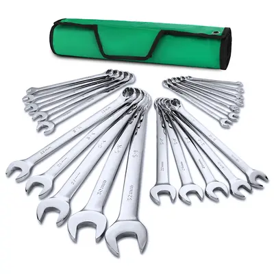 #toolupgrade SK Combination Wrench Set, Metric 6 to 32mm, 22-Count, SuperKrome Finish, Premium CR-V Construction, with Rolling Pouch