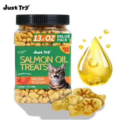 Just Try 13.4 OZ Cat Grass Treats Salmon Oil Natural Salmon Kitten Healthy Cat Treats Training Biscuits Snacks Fish Oil Omega 3 Supplements for Cats Joint Support & Skin Coat Health,back to school #backtoschool. #sohochic