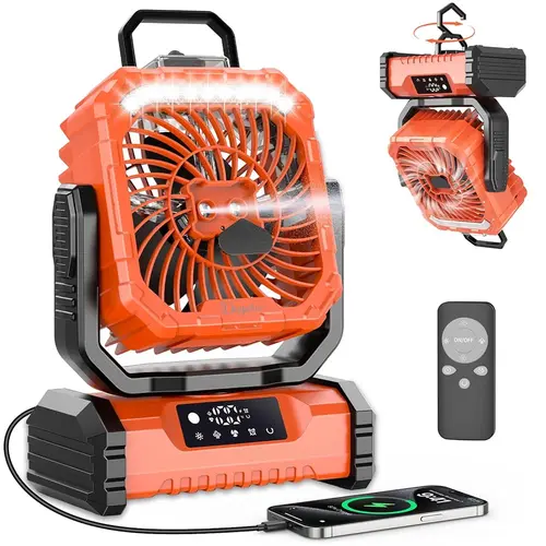 20000mAh Rechargeable Camping Fan with LED Light, Portable Multi-Function Fan with Spray Humidification, Shaking Head Emergency Camping Fan, Wireless Rotation, Battery Powered, Lightweight and Portable#SummerWins