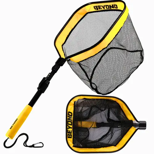 Beyond Braid Floating Fishing Net with Handle - Folding, Telescopic Fishing Tackle for Easy Storage - Fisherman Accessories with Lanyard Keeps Net Attached, Floats on Rough, Tangle-Free Mesh for Bass