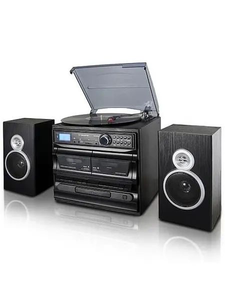 Trexonic 8-in-1 Black 3-Speed Turntable Stereo System w/ Recording