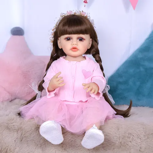 KEIUMI Realistic Full Body Silicone Casting Reborn Baby Doll - 22in Gorgeous Doll, Light Brown Hair, Acrylic Eyes, Pink Heart Princess Dress Set with Shoes & Accessories, Birthday/Christmas Gift for 3+ Years Old Girls,sohochic