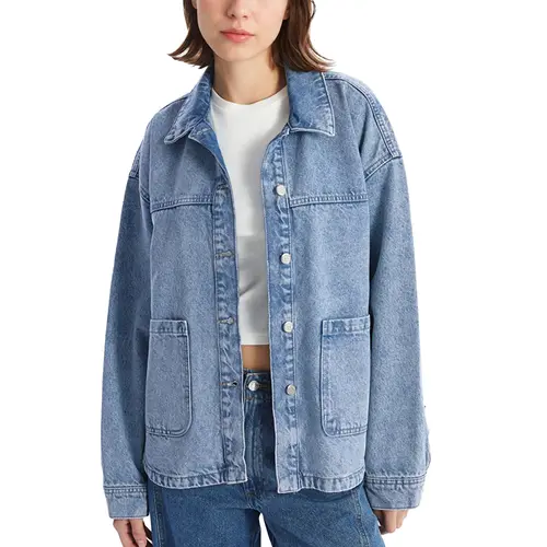 Hixiaohe Women's Oversized Long-Sleeve Denim Jacket - Basic, Minimalist Outerwear Tops with Pockets, Button-Up, Trendy Fashion Piece for TikTok Shop Black Friday, Lady, Longsleeves, Women's Fashion,clothes for back to school,first day of school outfits,so