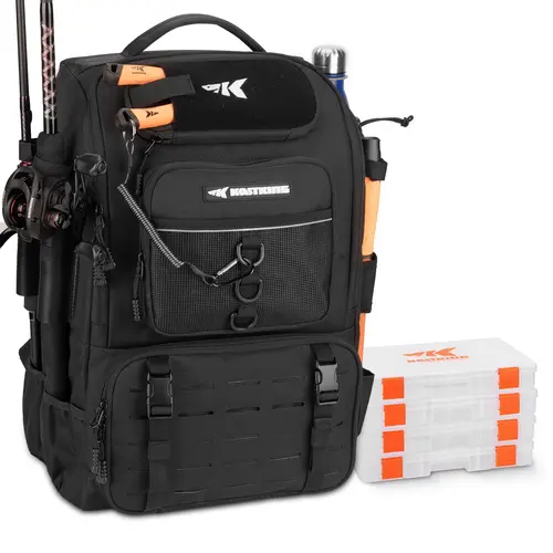 Karryall 40L Fishing Tackle Backpack with Rod Holders & 4 Tackle Boxes, Waterproof & Durable Fishing Gear Storage Bag for Fishing, Camping, Hunting & Outdoor Activities