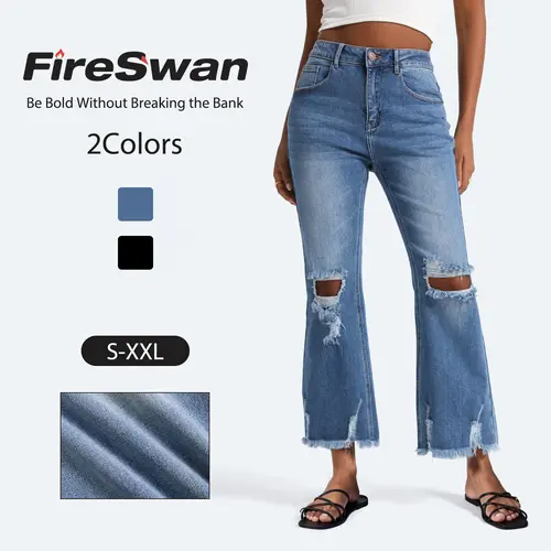 FireSwan Women's Ripped Straight-Leg Jeans, Distressed Washed Denim with Frayed Hem, Casual Everyday Pants#New Fall Arrival back to school