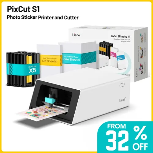 Liene PixCut S1 Color Sticker Printer & Cutting Machine - All-in-One Sticker Maker for DIY Crafts, Custom Labels & Gifts, Thermal Dye-Sublimation   Photo Printer, 300 DPI, Precise AI Auto-Cutting, AI Design App Support, Back to School, Home Decor, Label P