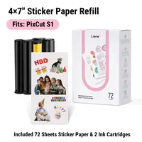 Liene PixCut S1 Dye Sublimation Refill Pack - 4x7" Sticker Paper (Enhanced Adhesion), 2 Ink Cartridges, 72 Sheets Photo Paper, Waterproof, for Creativity, Prints, Custom Stickers (Compatible Only with PixCut S1)
