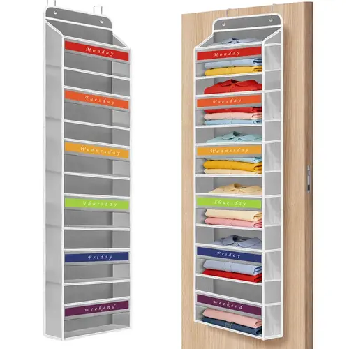 Over The Door Organizer Storage-5-Tier Hanging Organizer with 5 Large Pockets, Anti-Tilt Design, 44 lb Capacity for Bedroom, Bathroom, Pantry