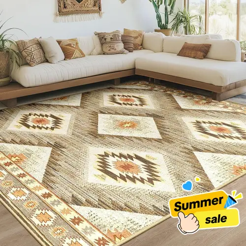 BESTSWEETIE | 8x10/9x12/10x14 Large Area Rugs – Machine Washable Boho Carpets for Living Room & Bedroom – Soft Faux Wool, Low-Pile, Non-Slip, Easy-Maintenance, Distressed Western Rugs for Home Decor, Home & Dorm Essentials