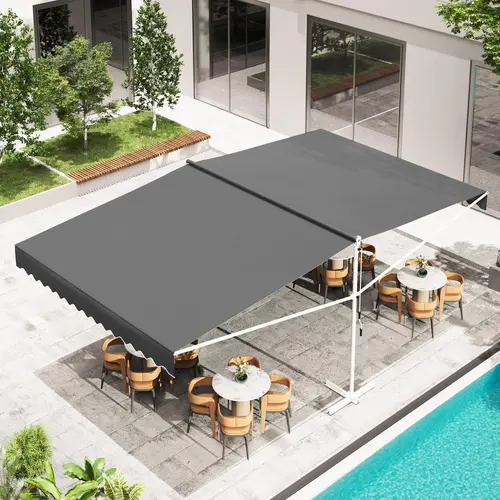 Free Standing Retractable Awning Sunshade Canopy Dual/Singel-Sided Manual Sun Shade for Home and Commercial Use patio umbrella Modern Outdoor Frames Custom