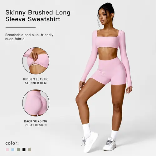 Women's 2-Piece Yoga Activewear Set - Sporty Solid Square Neck Crop Top & High Waist Compression Shorts, Lightweight Minimalistic Women's Gym Wear Short Sets for Gym, Summer Sports, 2 Piece Sets,back to school,back to school haul,sohochic